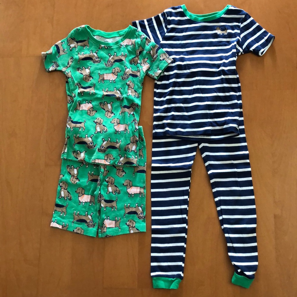 Bundle of Carter’s Dog Print and Stripes Short Sleeved Pajama Sets Size 7